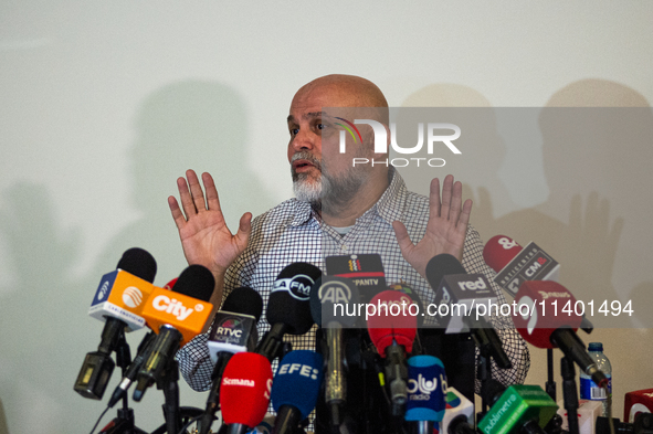 Former Colombian paramilitary leader Salvatore Mancuso is giving a press conference in Bogota, Colombia, on July 11, 2024, a day after the c...