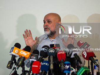 Former Colombian paramilitary leader Salvatore Mancuso is giving a press conference in Bogota, Colombia, on July 11, 2024, a day after the c...