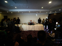 Former Colombian paramilitary leader Salvatore Mancuso is giving a press conference in Bogota, Colombia, on July 11, 2024, a day after the c...