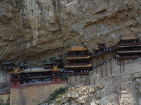 Xuankong Temple is hanging on Hengshan Mountain in Datong City, Shanxi Province, China, on June 23, 2023. (