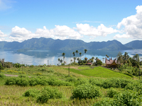 A view is showing in Lake Maninjau, Agam Regency, West Sumatra, Indonesia, on July 11, 2024. The Maninjau caldera is forming by a volcanic e...