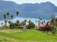 A view is showing in Lake Maninjau, Agam Regency, West Sumatra, Indonesia, on July 11, 2024. The Maninjau caldera is forming by a volcanic e...