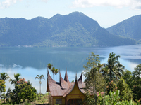 A view is showing in Lake Maninjau, Agam Regency, West Sumatra, Indonesia, on July 11, 2024. The Maninjau caldera is forming by a volcanic e...