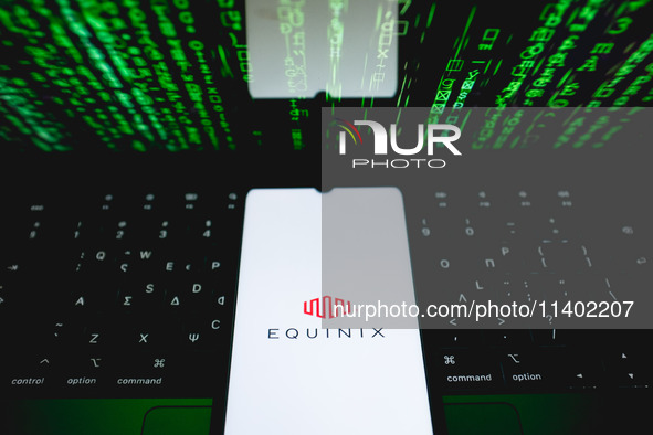 The Equinix logo is being displayed on a smartphone screen in Athens, Greece, on July 12, 2024. (Photo Illustration by Nikolas Kokovlis/NurP...