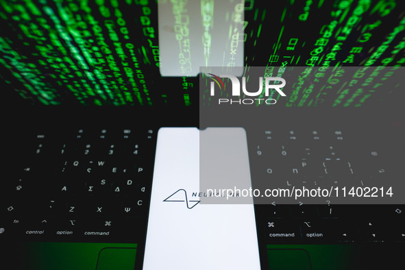 The Neuralink logo is being displayed on a smartphone screen in Athens, Greece, on July 12, 2024. (Photo Illustration by Nikolas Kokovlis/Nu...