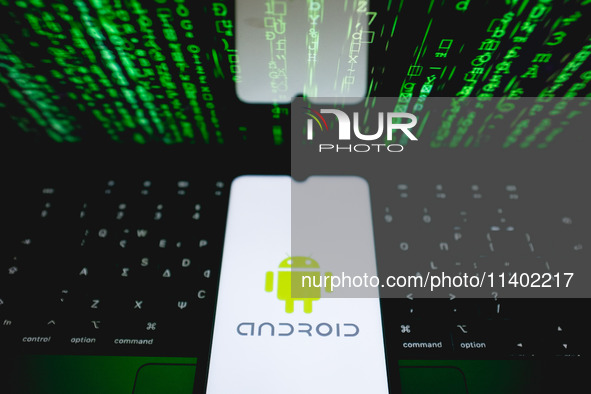 The Android logo is being displayed on a smartphone screen in Athens, Greece, on July 12, 2024. (Photo Illustration by Nikolas Kokovlis/NurP...