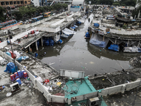 A top view is showing New Market, which is waterlogged due to a heavy downpour in Dhaka, Bangladesh, on July 12, 2024. (