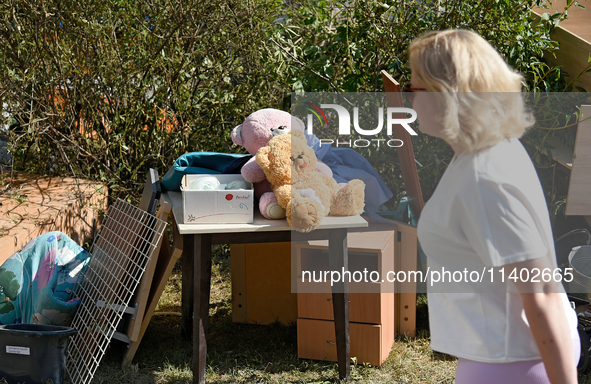 Teddy bears are being placed on the premises of the Ohmatdyt National Specialized Children's Hospital, devastated by the Russian missile att...