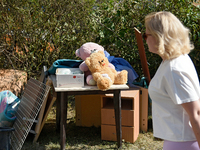 Teddy bears are being placed on the premises of the Ohmatdyt National Specialized Children's Hospital, devastated by the Russian missile att...