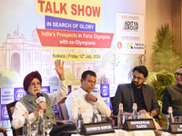 Veteran Olympian Gurbax Singh is speaking during the Indian Chamber of Commerce's talk show on India's prospects in the 2024 Olympics in Kol...