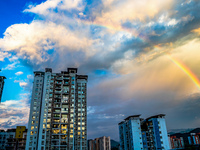 A photo is showing a rainbow over Nanchuan urban area in Chongqing, China, on July 12, 2024. (