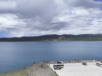 Tourists are enjoying the scenery of Bamucuo Lake in Nagqu, China, on July 12, 2024. (