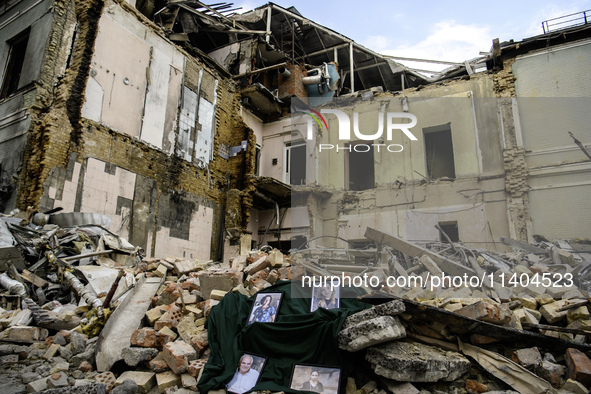 The portraits of doctors and patients who are dying in Okhmatdyt Children's Hospital that is recently hit by a Russian missile in Kyiv, Ukra...