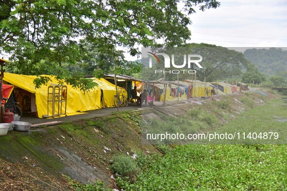 Flood-affected people are taking shelter in a makeshift camp in Nagaon District, Assam, India, on July 13, 2024. 