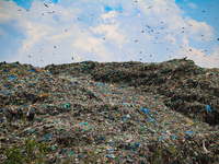 Heaps of garbage are being seen at an open garbage dumping site in Srinagar, Jammu and Kashmir, on July 13, 2024. The improper disposal of w...