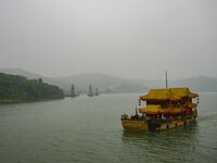 A Chinese traditional ship is sailing on Lake Tai in Wuxi, China. (