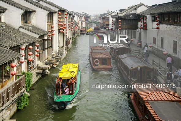 A general view is showing Zhouzhuang town at a traditional theatre in Suzhou, China. 