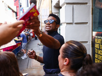 Joshua Boone signing autographs after 'The Outsiders' musical show in Bernard B. Jacobs Theatre on Broadway, New York, United States of Amer...