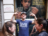 Dan Berry signing autographs after 'The Outsiders' musical show in Bernard B. Jacobs Theatre on Broadway, New York, United States of America...