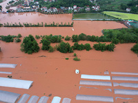 Farmland is flooding along the Xiaoqinglong River at Gaoqiao Street in Neijiang, China, on July 14, 2024. (