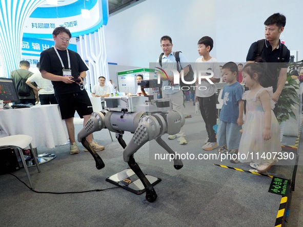 Visitors are visiting a ''four-legged robot'' at the 26th China Beijing International Science and Technology Industry Expo in Beijing, China...