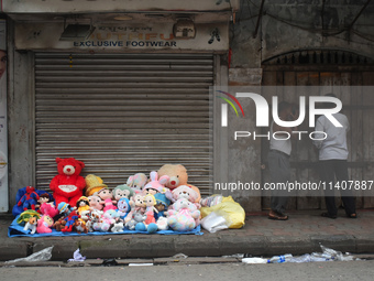 People are selling soft toys on the roadside in Kolkata, India, on July 14, 2024. (