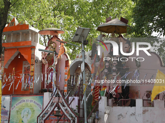 A Hindu temple is being dedicated to the Goddess Kaali in Najibabad, Uttar Pradesh, India, on April 19, 2024. (