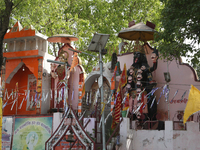 A Hindu temple is being dedicated to the Goddess Kaali in Najibabad, Uttar Pradesh, India, on April 19, 2024. (