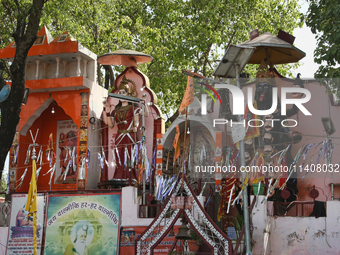 A Hindu temple is being dedicated to the Goddess Kaali in Najibabad, Uttar Pradesh, India, on April 19, 2024. (