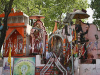 A Hindu temple is being dedicated to the Goddess Kaali in Najibabad, Uttar Pradesh, India, on April 19, 2024. (