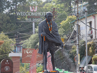 The statue of Mahatma Gandhi is standing along Mall Road in Mussoorie, Uttarakhand, India, on April 18, 2024. (