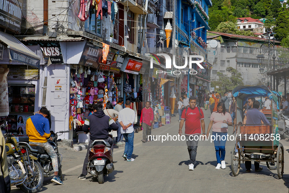 Traffic is moving along Mall Road in Mussoorie, Uttarakhand, India, on April 18, 2024. 