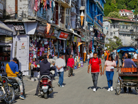 Traffic is moving along Mall Road in Mussoorie, Uttarakhand, India, on April 18, 2024. (