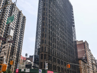 Flatiron Building covered in scaffolding in Manhattan, New York City, United States of America on July 5th, 2024. (