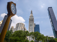 Fifth Avenue Building Gold Clock in Flatiron district in New York City, United States of America on July 5th, 2024. (