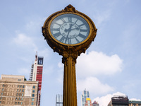 Fifth Avenue Building Gold Clock in Flatiron district in New York City, United States of America on July 5th, 2024. (