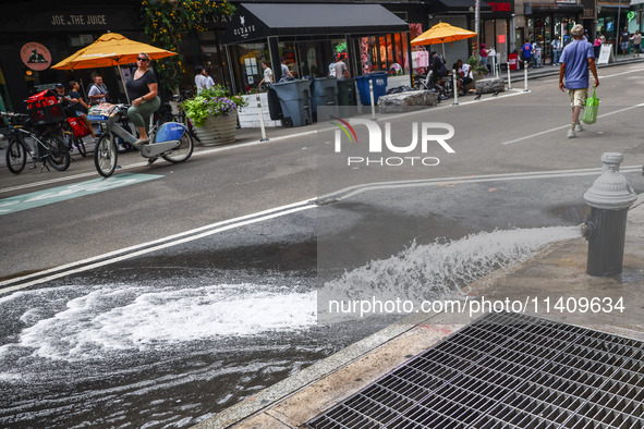 Water flow from a water pump in Manhattan, New York City, United States of America on July 5th, 2024. 