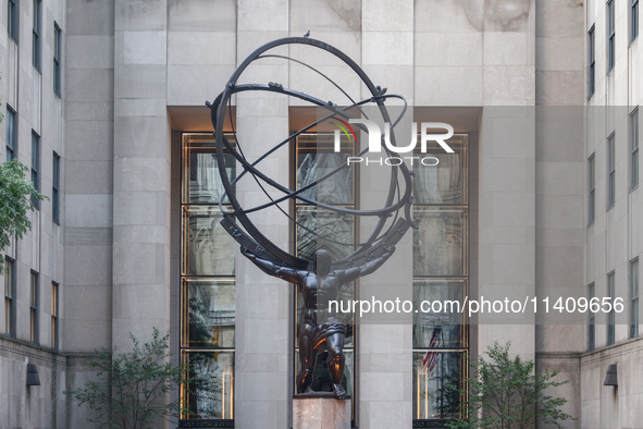 Atlas bronze statue at Rockefeller Center in Manhattan, New York City, United States of America on July 5th, 2024. 