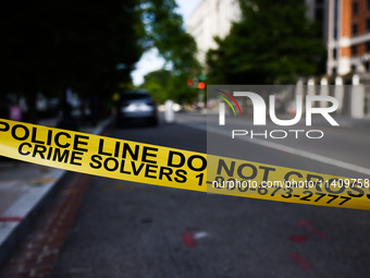 'Police Line Do Not Cross' is seen on a street in Washington, DC in the United States of America on July 9th, 2024. (