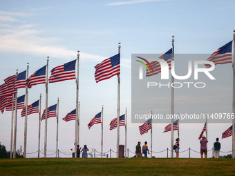 American flags by Washington Monument in Washington, DC in the United States of America on July 9th, 2024. (