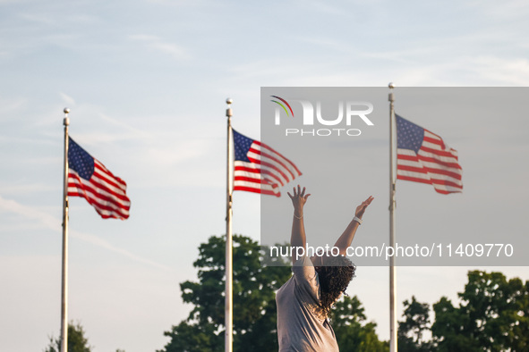 American flags by Washington Monument in Washington, DC in the United States of America on July 9th, 2024. 