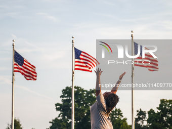 American flags by Washington Monument in Washington, DC in the United States of America on July 9th, 2024. (