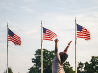 American flags by Washington Monument in Washington, DC in the United States of America on July 9th, 2024. (