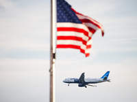 JetBlue airplane is seen flying over Washington, DC in the United States of America on July 9th, 2024. (