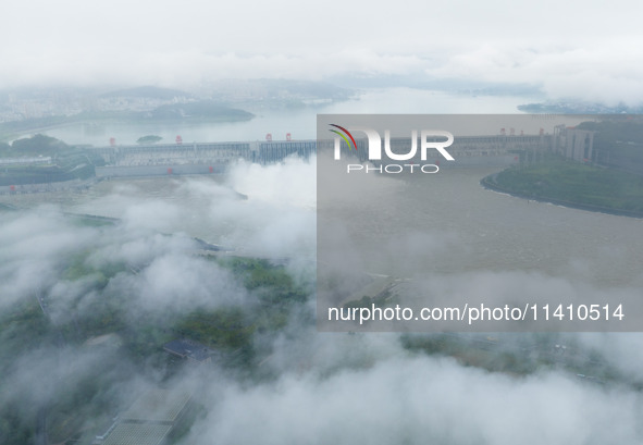 Nine holes are opening to release flood water from the Three Gorges Reservoir in Yichang, Hubei province, China, on July 14, 2024. 