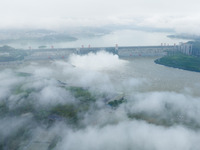 Nine holes are opening to release flood water from the Three Gorges Reservoir in Yichang, Hubei province, China, on July 14, 2024. (