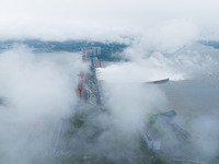 Nine holes are opening to release flood water from the Three Gorges Reservoir in Yichang, Hubei province, China, on July 14, 2024. (