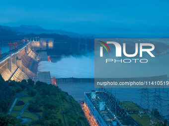 Nine holes are opening to release flood water from the Three Gorges Reservoir in Yichang, Hubei province, China, on July 14, 2024. (