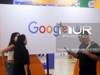 Visitors are visiting the Google booth at 2024WAIC in Shanghai, China, on July 7, 2024. According to the Wall Street Journal, on July 15, 20...