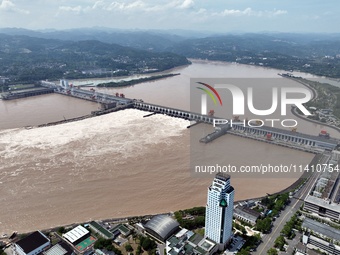 The Gezhouba Dam Water Conservancy Key project of the Yangtze River is opening to release floodwater in Yichang, Hubei province, China, on J...